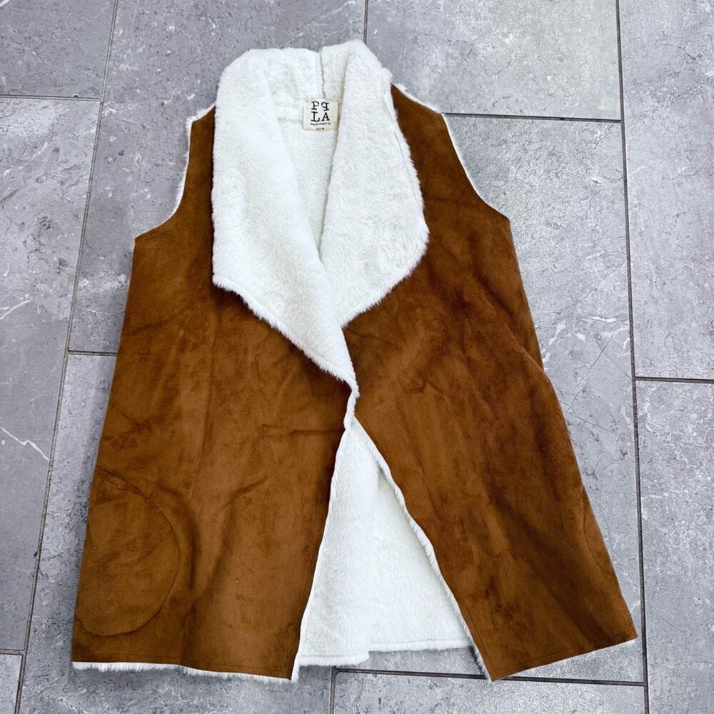 NWOT PPLA girls Brown and White Faux Fur Vest, size S (7/8)